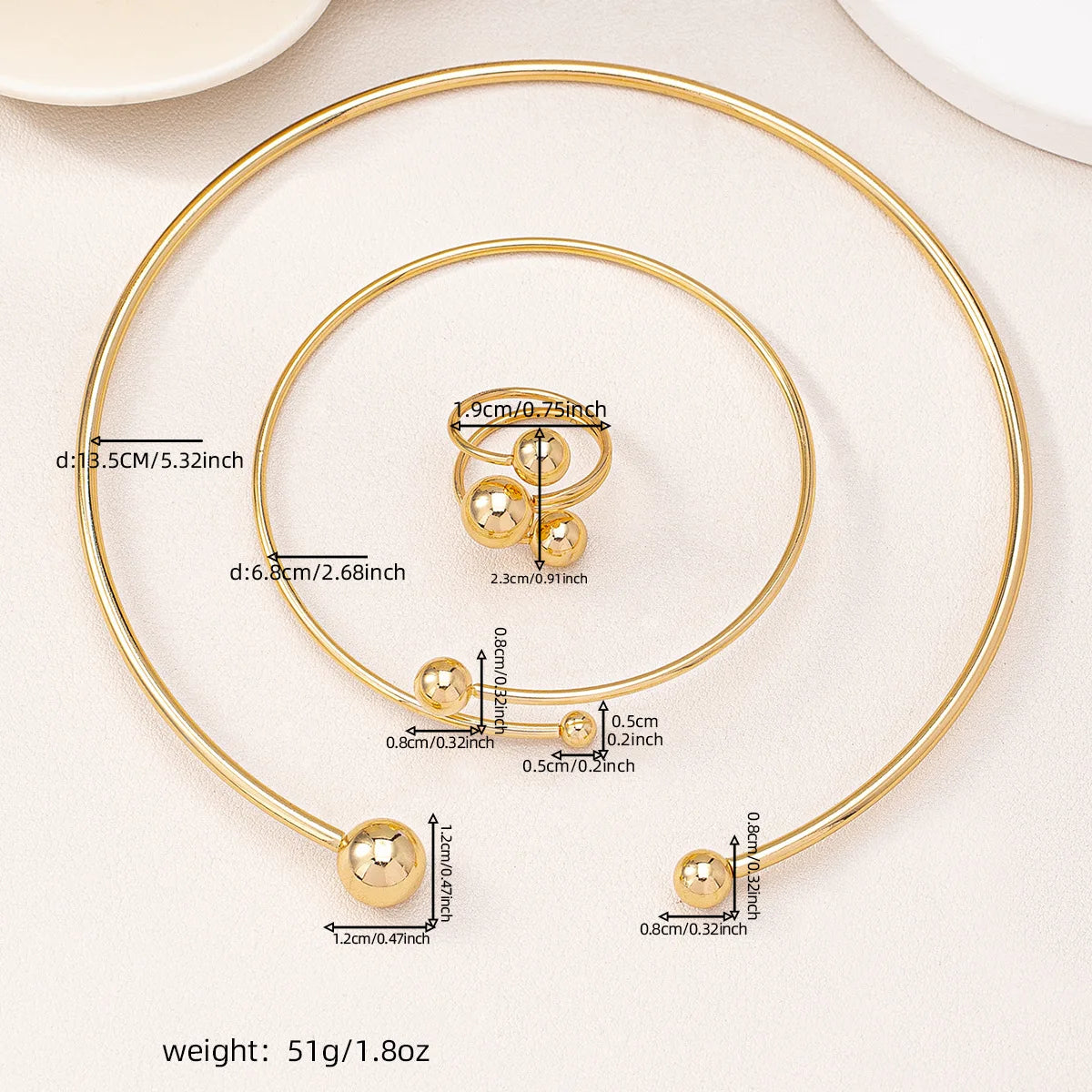3-Piece Jewelry Set -  Gold-plated Ring Bracelet Necklace