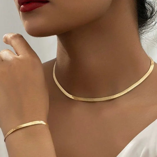 Chic Golden Stainless Steel Necklace and Bracelet set